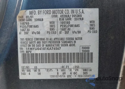 2001 Ford Escape Xlt from USA, damaged, VIN 1FMYU04181KA74567